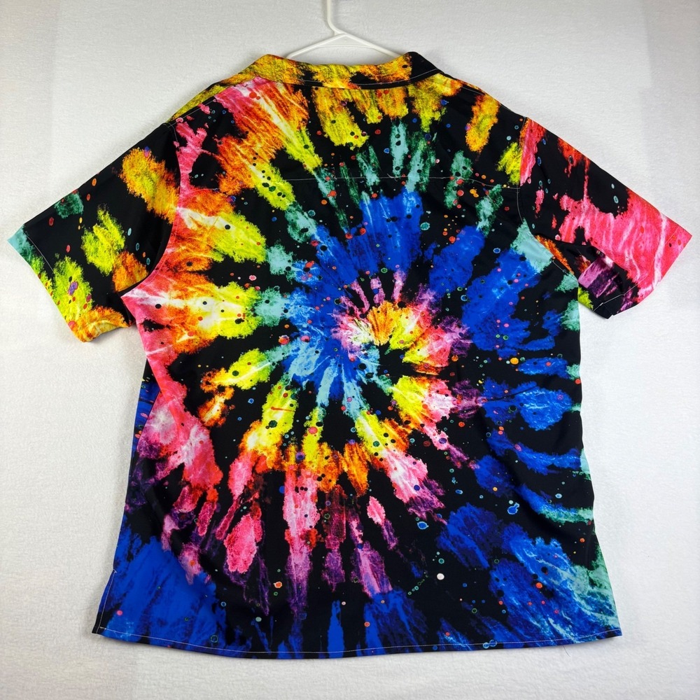 Feifeiyu Mens XXL Tie Dye Button Down Shirt Short Sleeve Psychedelic Multi Color - Picture 9 of 12